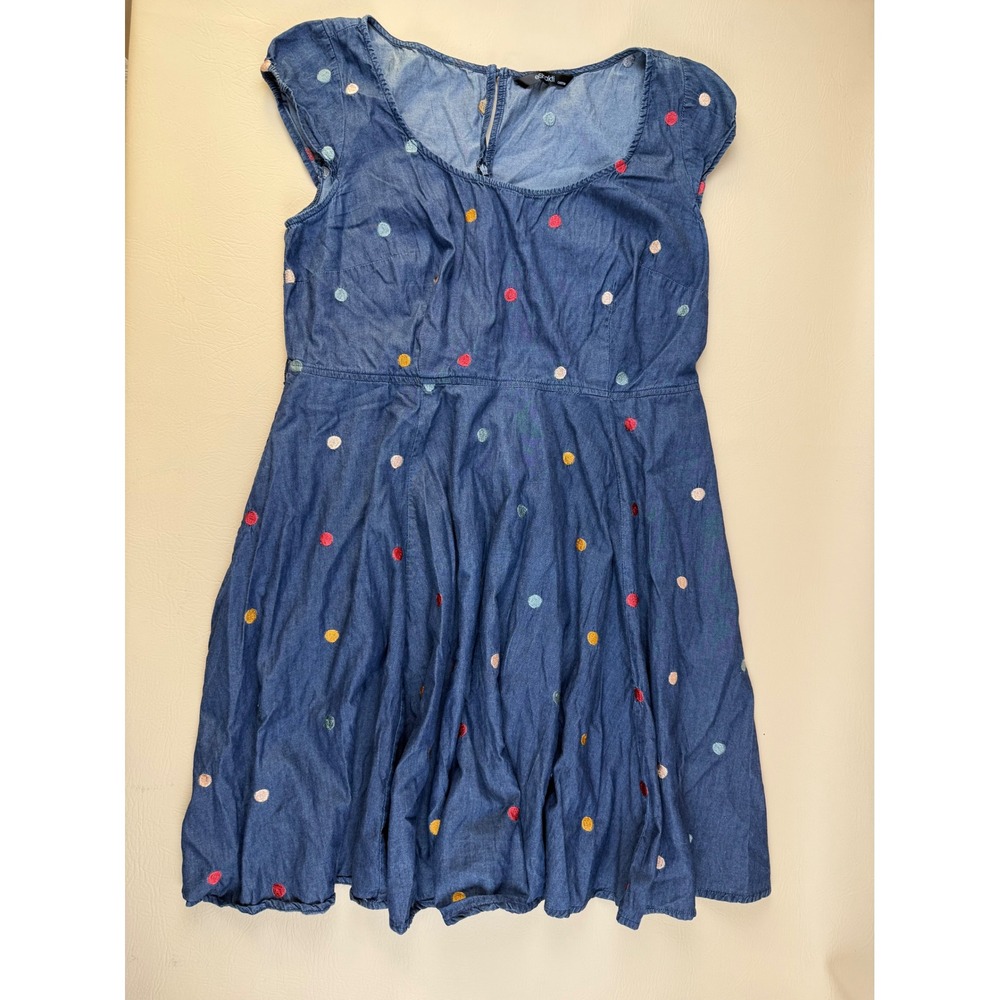 Retro Polka Dot Denim Fit Flare Dress Homecoming Pockets Custom eShakti - Picture 2 of 11